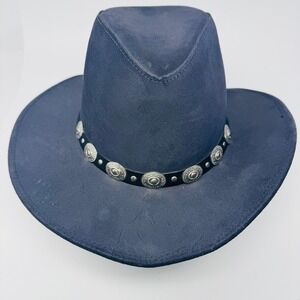 Henschel‎ Hatquarters USA Navy Suede Leather Cowboy Hat Studded Band Large